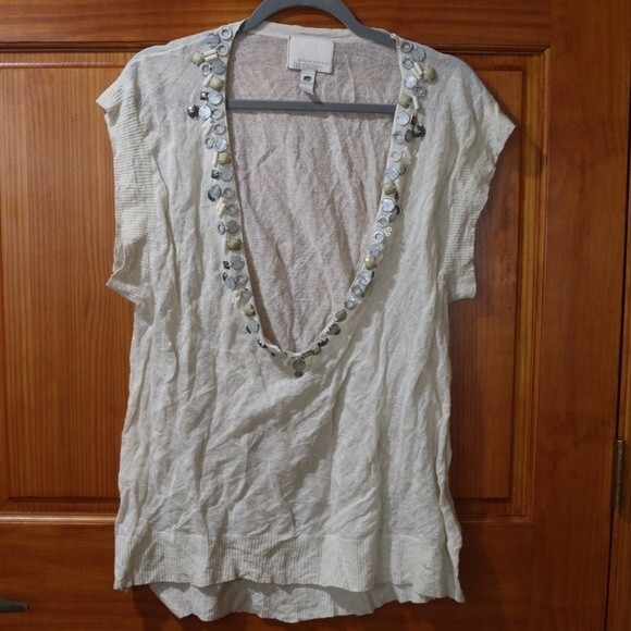 Banana Republic Heritage Beaded Gauze Vneck Low Cut Top LG - Picture 15 of 15